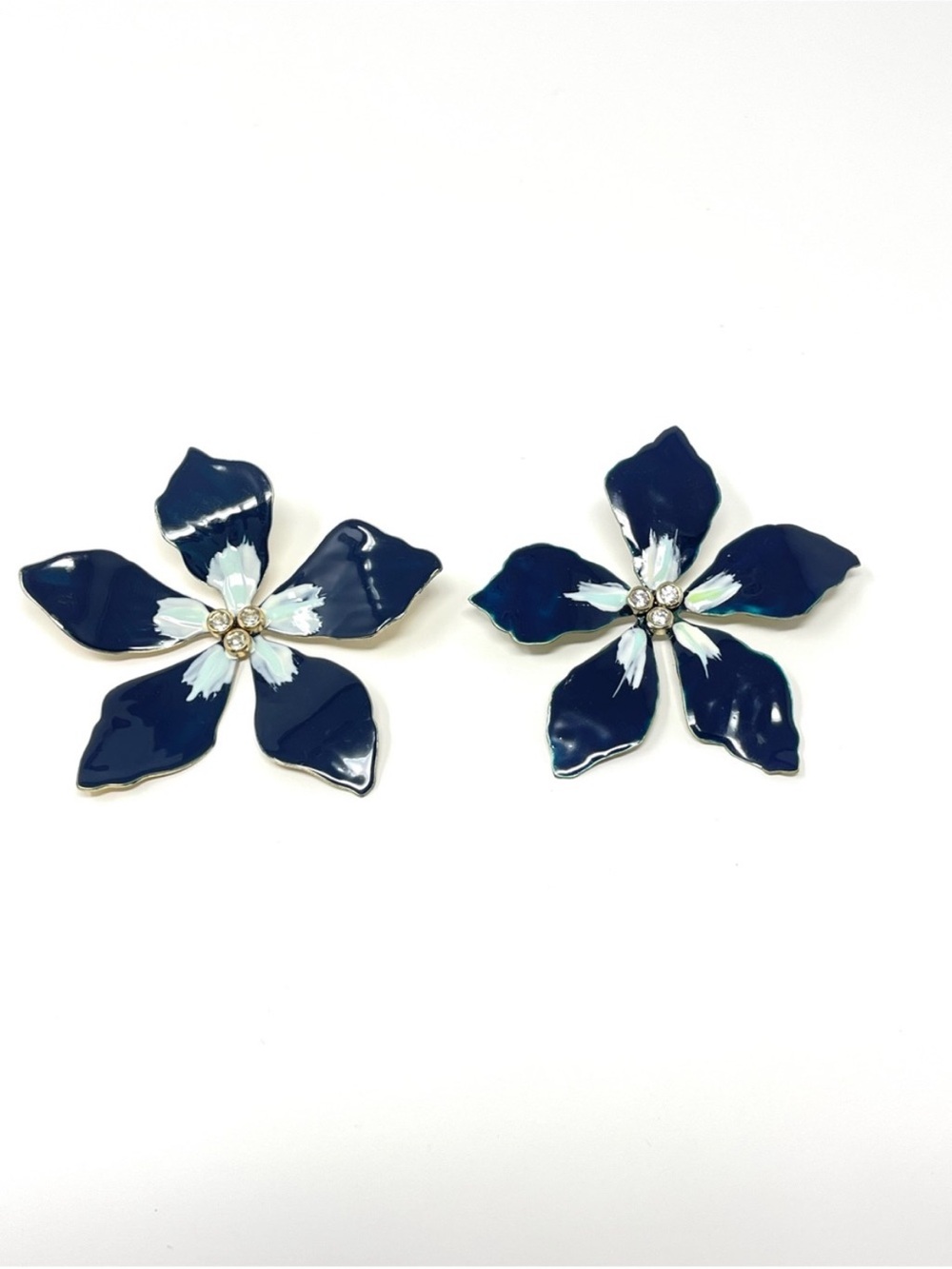Anthropologie Floral Enamel Earrings Blue